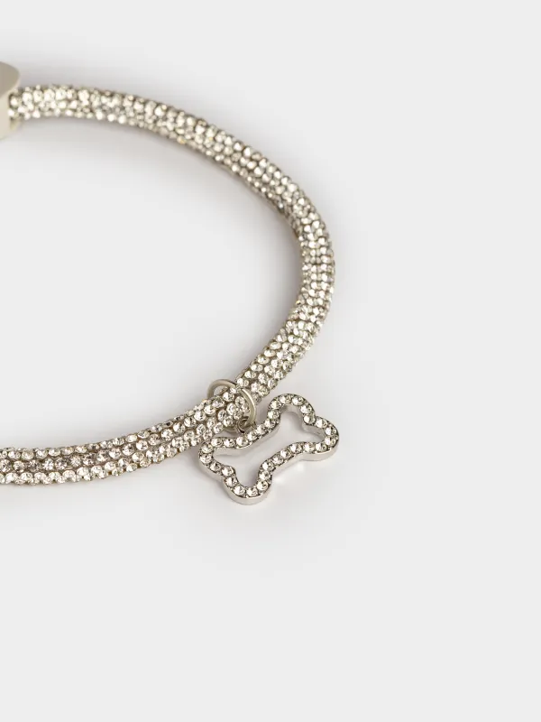 Ошейник для животных, 30 см, декоративный, металл/стразы, серебристый, Кость, Crystal pet, image-1