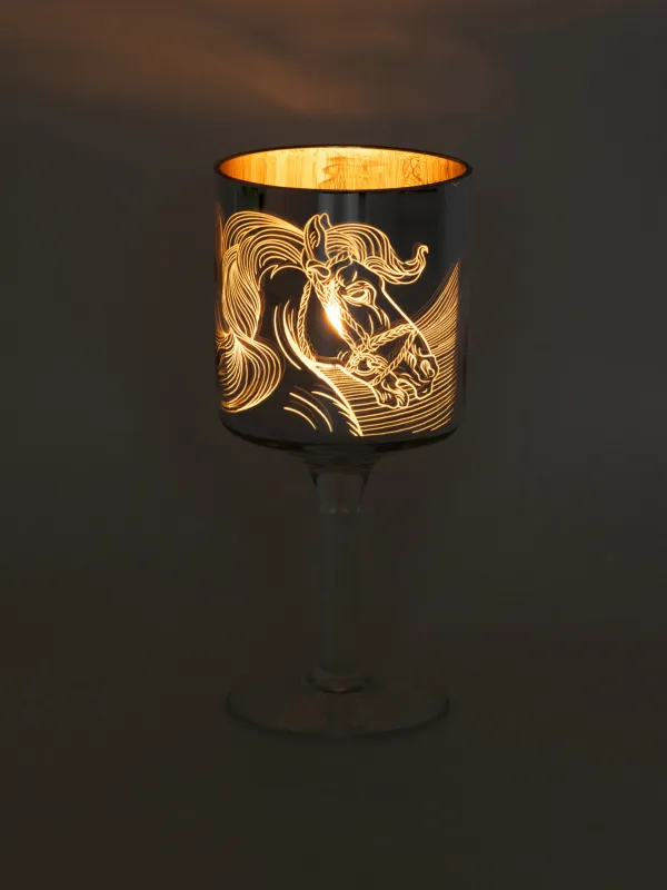 Подсвечник, 20 см, для чайной свечи, на ножке, стекло, золотистый, Лошадь, Horse gold, image-5