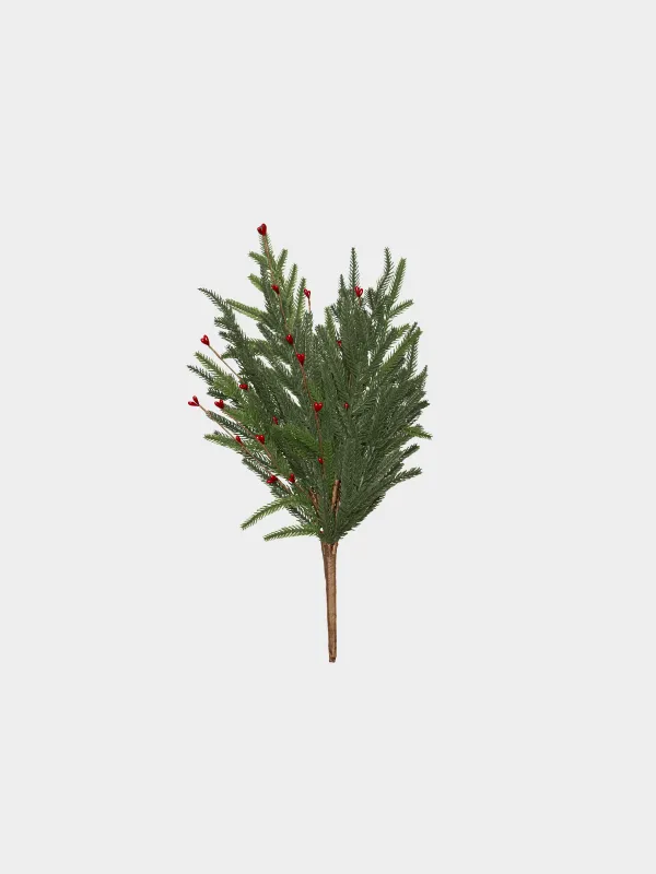 Ветка декоративная, 45 см, Хвоя с бордовыми ягодами, Conifer decor, image-0