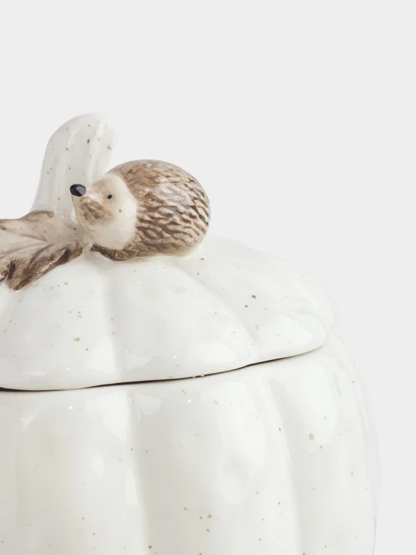 Емкость для хранения, 15х15 см, 970 мл, керамика, молочная, в крапинку, Еж на тыкве, Slight frost, image-3