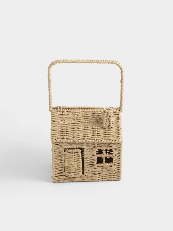 Корзина для хранения, 20х15 см, плетеная, с ручкой, с крышкой, целлюлоза, Дом, Braided, image-0