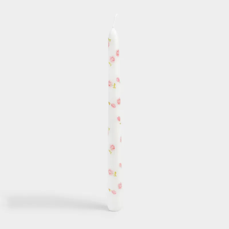 Свеча, 25 см, тонкая, белая, Цветы, Print candle