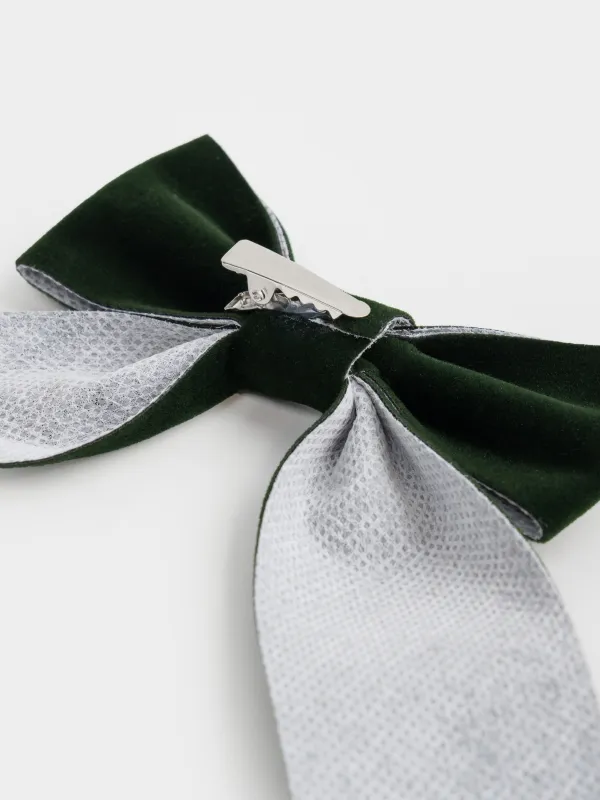Украшение декоративное, 10 см, на клипсе, полиэстер, зеленое, Бант, Bow velvet, image-3