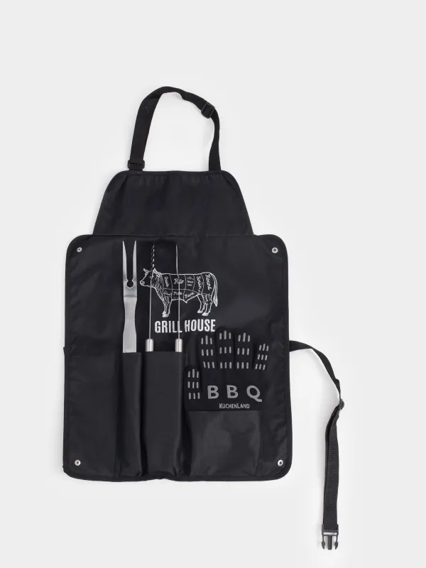 Набор для барбекю, 4 пр, в фартуке, BBQ, image-0