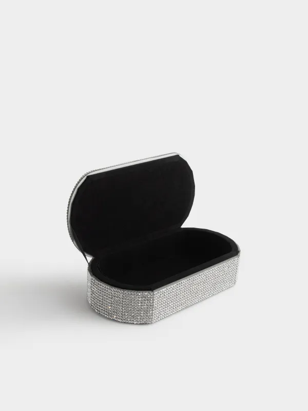 Шкатулка для украшений, 20х10 см, Серебристые кристаллы, Glossy crystal, image-1