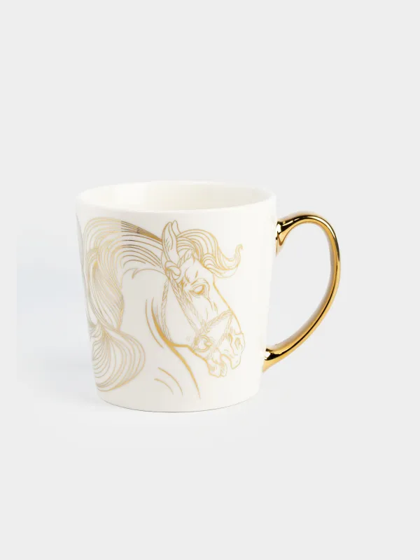 Кружка, 500 мл, фарфор N, бело-золотистая, Лошадь, Horse gold, image-0