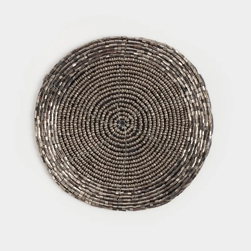 Подставка под кружку, 10 см, 2 шт, бисер, круглая, темно-серая, Shiny beads, image-2