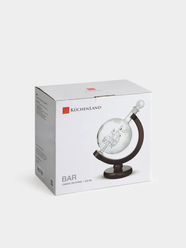 Графин, 650 мл, на подставке, стекло Б/дерево, Глобус с кораблем, Bar, image-10