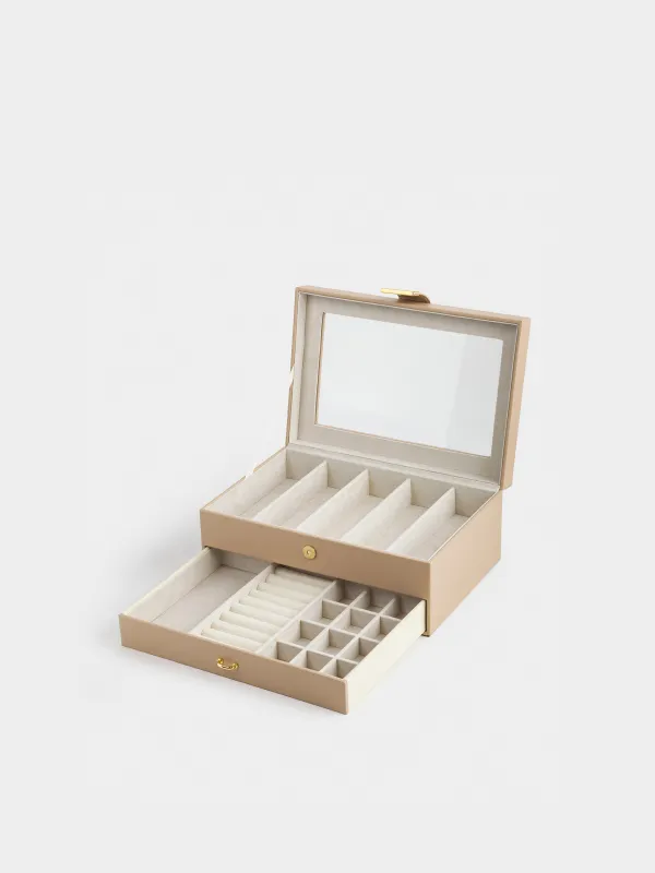 Шкатулка для украшений, 26х18 см, дерево/искусственная кожа, бежевая, Premiere, image-2