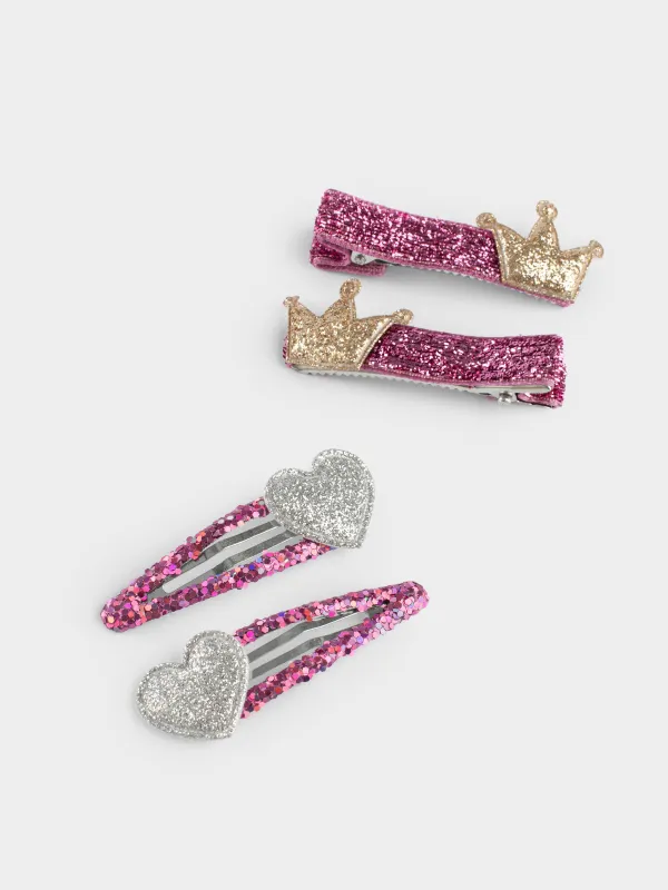 Набор заколок для волос, 5 см, 4 шт, детский, пластик/металл, фиолетовый, Корона/Сердце, Gracile, image-2