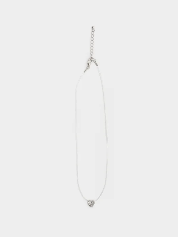 Цепочка, 40 см, с подвеской, металл/стразы, серебристая, Сердце, Jewelry heart, image-0