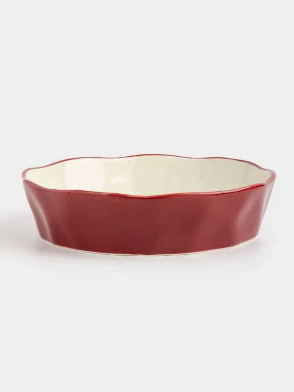 Форма для запекания, 23 см, керамика, круглая, бордовая, Елка, Christmas tree, image-0