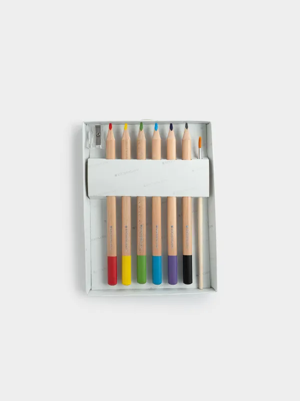Набор акварельных карандашей, 7 шт, с точилкой и кисточкой, Draw, image-1