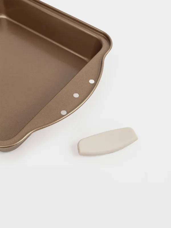 Форма для выпечки, 28x22 см, с ручками, сталь/силикон, квадратная, медная, Resto , image-4