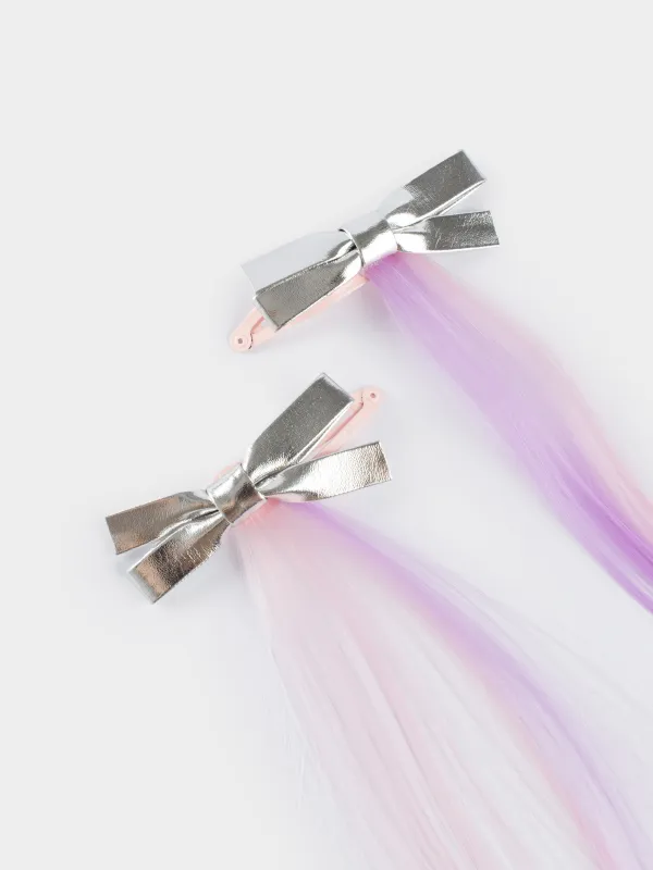 Заколка для волос, 48 см, 2 шт, детская, с прядями, полиуретан/металл, Бант, Hairstyle, image-1