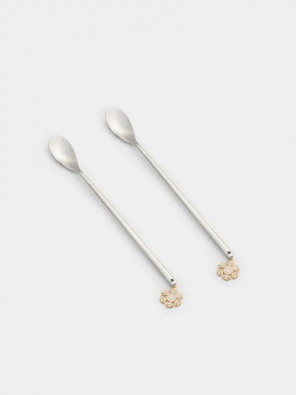 Ложка десертная, 19 см, 2 шт, сталь, Золотистые снежинки, Snowfall, image-1
