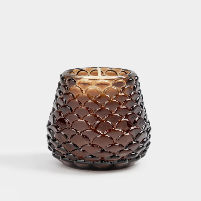 Свеча ароматическая, 7х6 см, в подсвечнике, коричневая, Myrrh & Tonka, Шишка, Winter delice