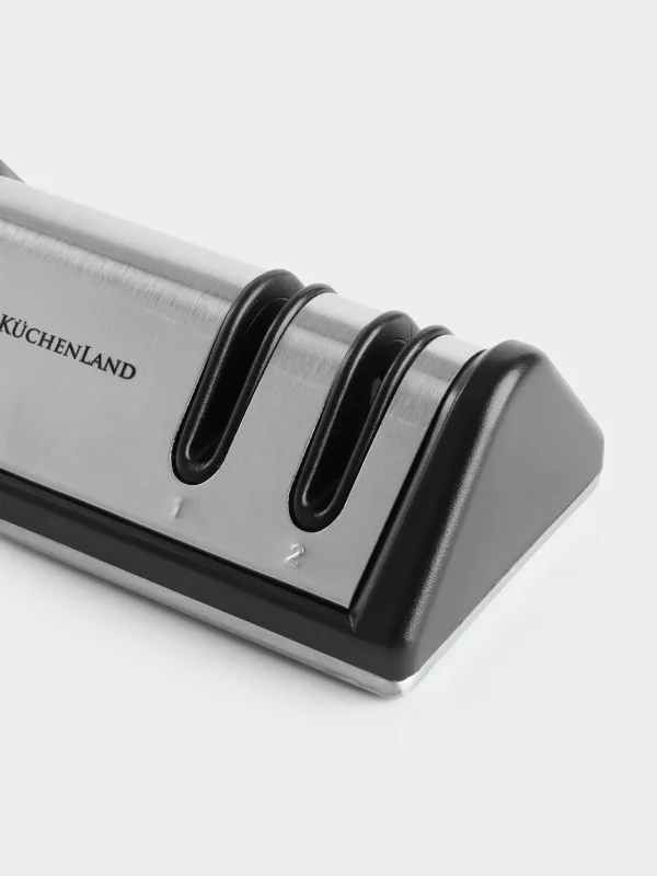 Точило для ножей, 10 см, два этапа заточки, пластик/сталь, черное, ромб, Accessories, image-2