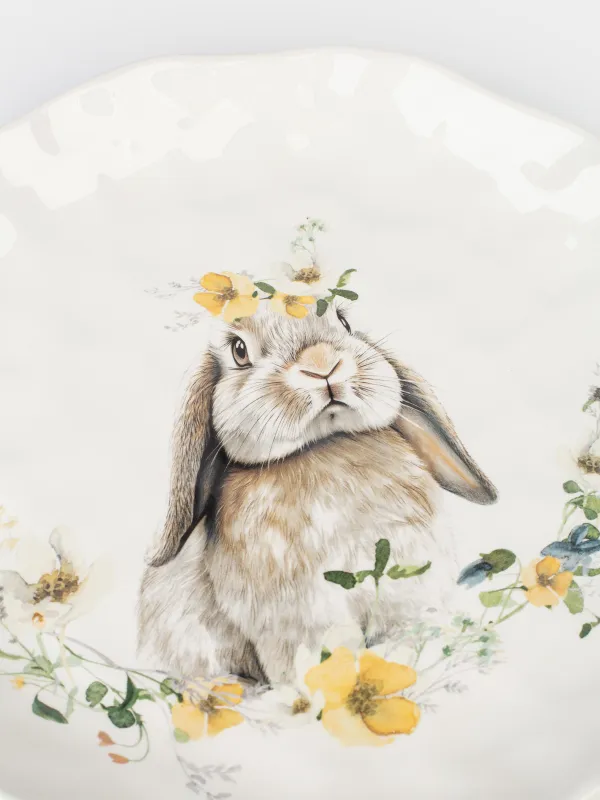 Тарелка обеденная, 28 см, керамика D, белая, Кролик с цветами, Natural Easter, image-2