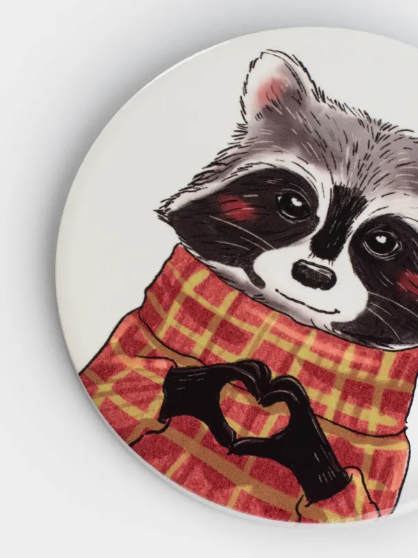 Подставка под кружку, 11 см, круглая, керамика/пробка, белая, Енот, Raccoon, image-4