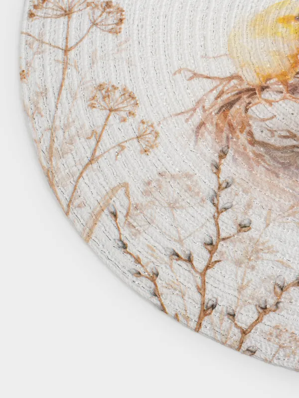 Салфетка под приборы, 38 см, полиэстер, круглая, белая, Цыплята в цветах, Rotary print, image-3