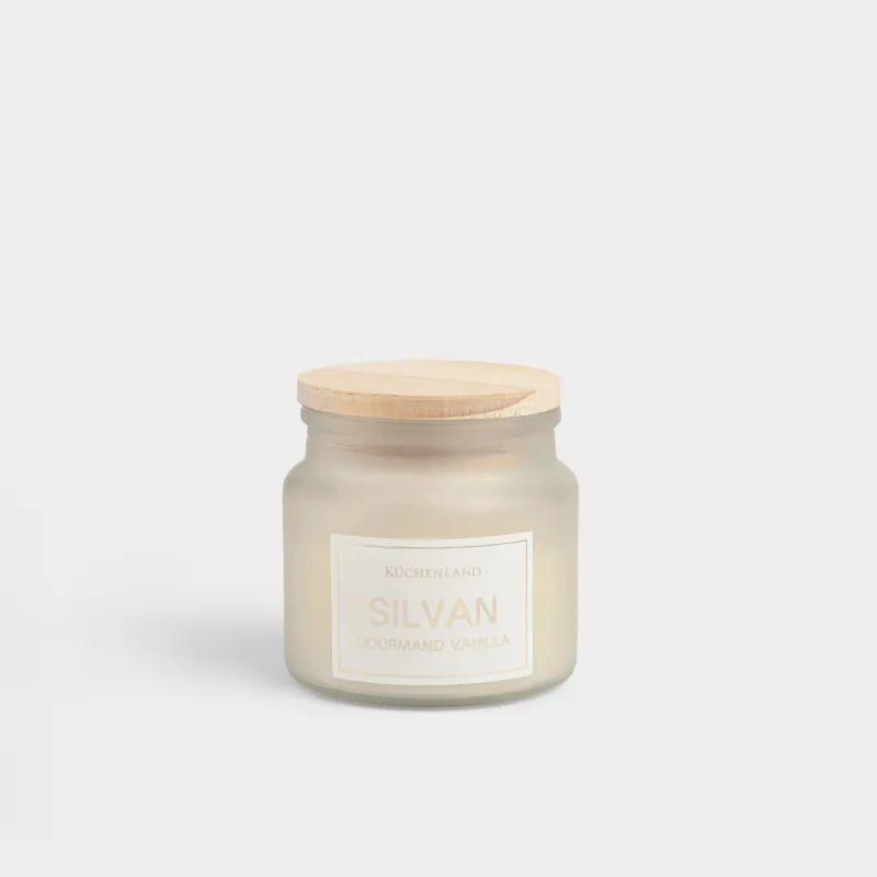 Свеча ароматическая, 6х6 см, в подсвечнике, с крышкой, стекло, матовая, Gourmand Vanilla, Silvan