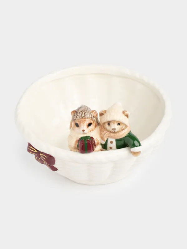 Салатник, 16х6 см, 500 мл, керамика, молочный, Белка и медведь в корзинке, Christmas animals, image-2