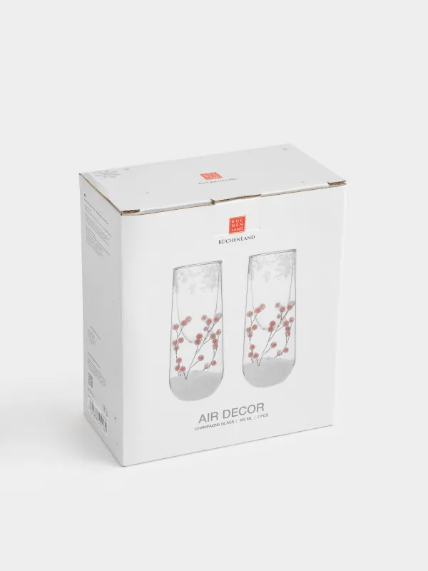 Бокал для шампанского, 100 мл, 2 шт, стекло Б, с ветками и красными ягодами внутри, Air decor, image-4