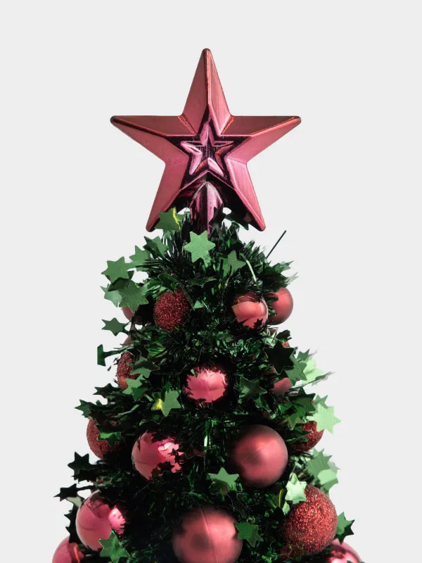 Ель искусственная, 23 см, Ель с бордовыми шарами, Tinsel christmas, image-1