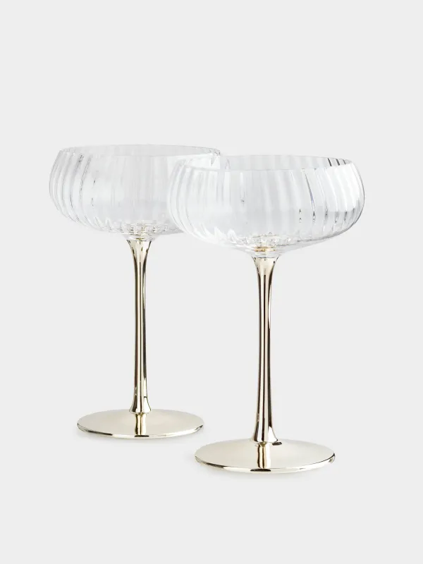 Бокал-креманка для шампанского, 220 мл, 2 шт, стекло, золотистая ножка, Glyfada, image-1