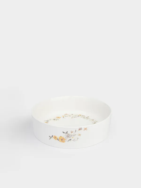 Блюдо, 23х6 см, с бортами, фарфор N, белое, Желтые цветы, Floweri, image-1