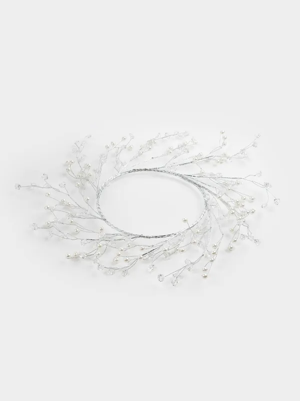 Венок декоративный, 15/30 см, пластик/металл, Серебристые кристаллы с бусинами, Balls decor, image-1