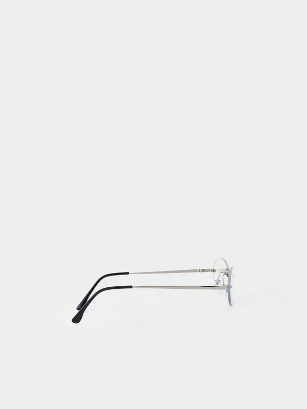 Очки солнцезащитные, сталь/пластик, безободковые, овальные, серебристые, Round, image-2