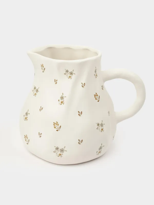Кувшин, 1,6 л, керамика, молочный, Винтажные цветы, La flore, image-0