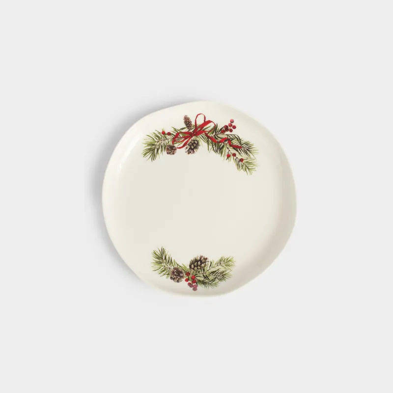 Тарелка закусочная, 19 см, фарфор N, белая, Шишки и рябина, Rowan delice