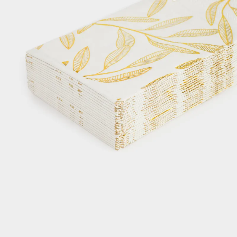 Салфетки бумажные, 33х33 см, 20 шт, прямоугольные, белые, Золотые листья, Print, image-1