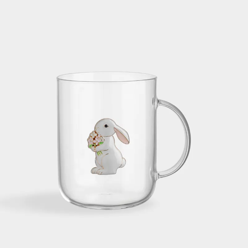Кружка, 450 мл, стекло Б/металл, Кролик с цветами, Lux elements