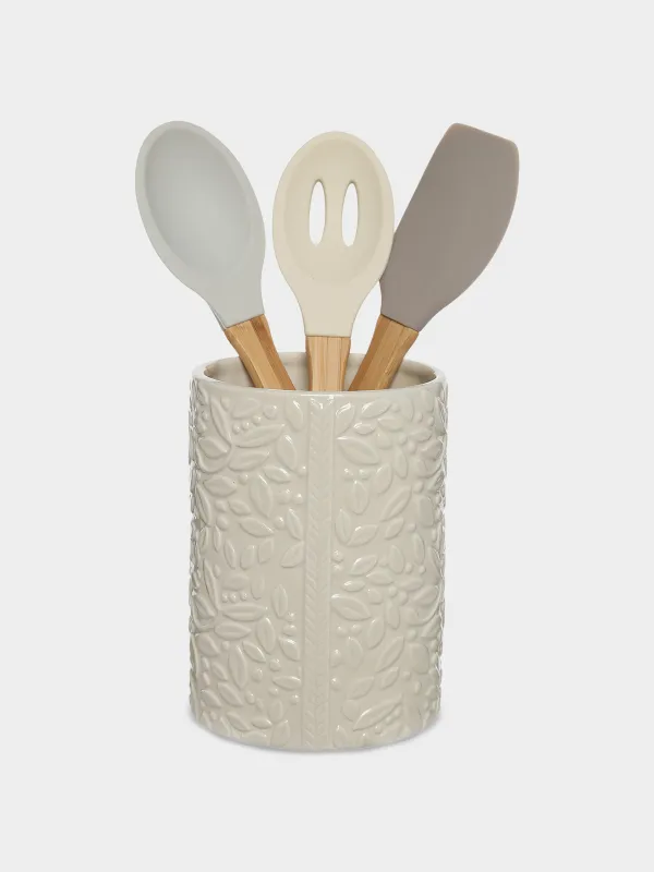 Подставка для кухонных принадлежностей, 16 см, керамика, кремовая, Лепестки, Impression, image-1