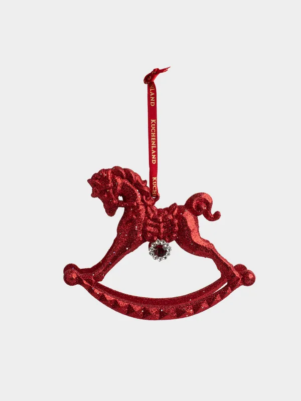 Игрушка елочная, 12x10 см, акрил, с блестками, красная, Лошадка-качалка, Figure sparkle, image-4