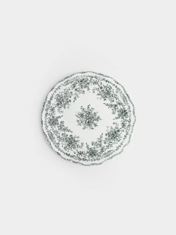 Подставка под горячее, 20 см, керамика/пробка, круглая, белая, Узоры, Green lace, image-0