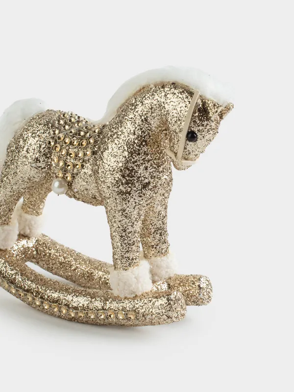 Изделие декоративное, 23 см, пластик/полиэстер, шампань, Лошадка-качалка, Figure sparkle, image-2