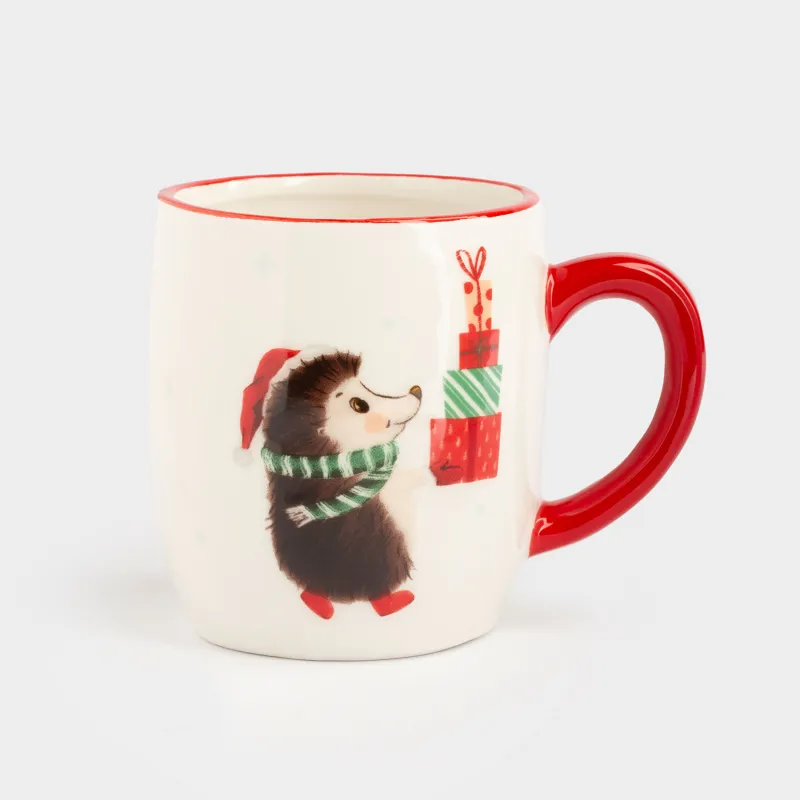 Кружка, 450 мл, керамика, белая, Еж с подарками, Hedgehog christmas