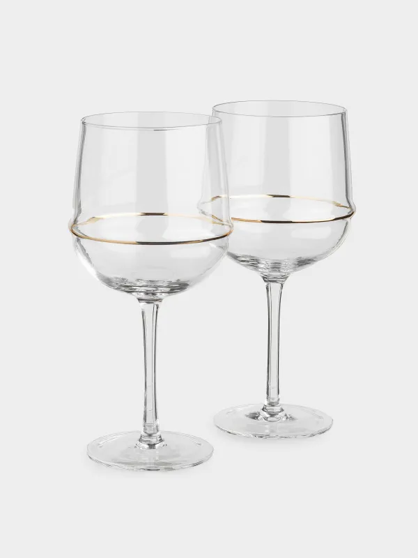 Бокал для вина, 520 мл, 2 шт, кристальное стекло, Золотистое кольцо, Rivello, image-1