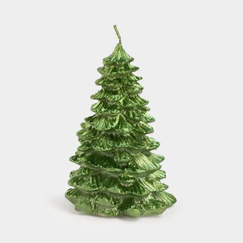 Свеча, 7x12 см, с блестками, зеленая, Елка, Fir candle