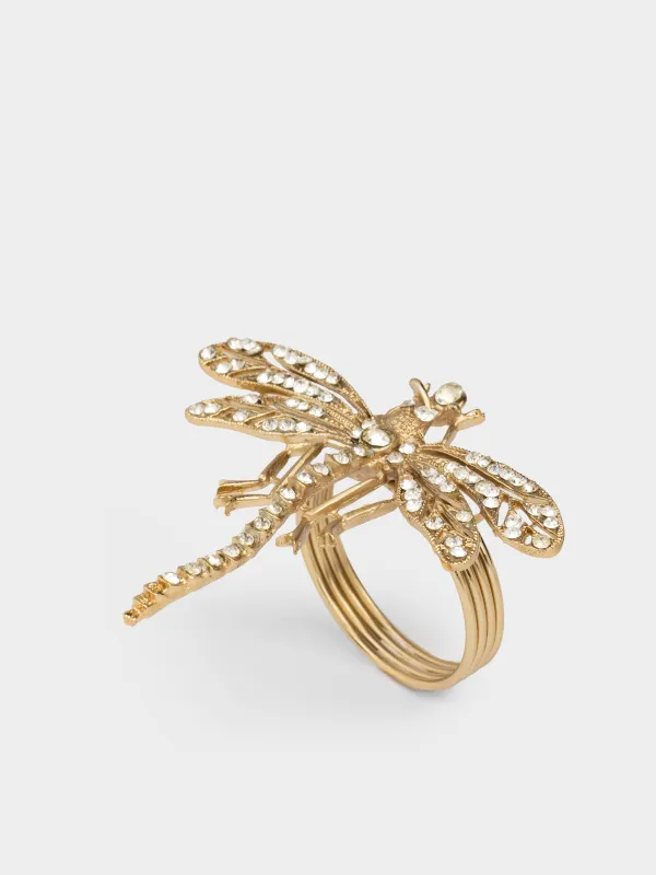 Кольцо для салфеток, 8 см, металл/стразы, золотистое, Стрекоза, Dragonfly, image-2