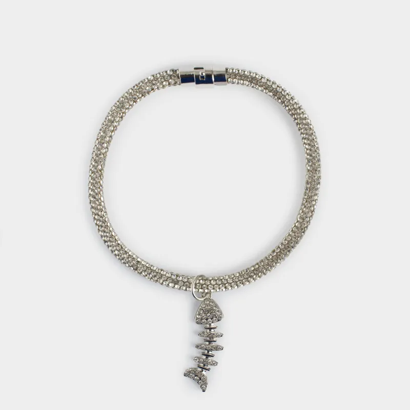 Ошейник для животных, 27 см, декоративный, металл/стразы, серебристый, Рыбка, Crystal pet