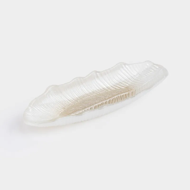 Блюдо, 27х10х3 см, стекло, шампань/серебристое, Лист, Angle