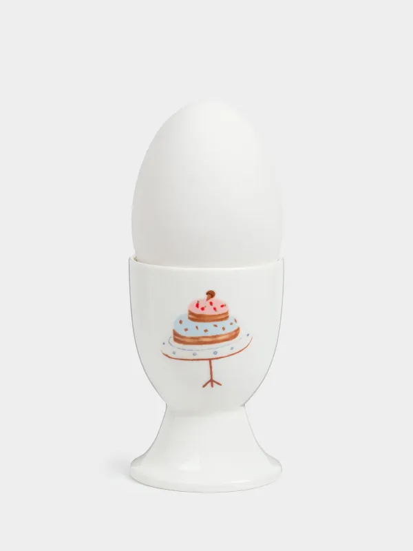 Подставка для яйца, детская, 7 см, фарфор N, белая, Торт и заяц, Little pet, image-3