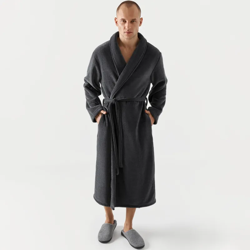 Халат мужской, с длинным рукавом, шенилл/мех, серый, Jesse