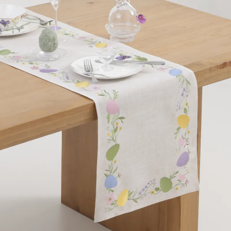 Дорожка настольная, 40х160 см, полиэстер/лен, бежевая, Пасхальные яйца, Easter